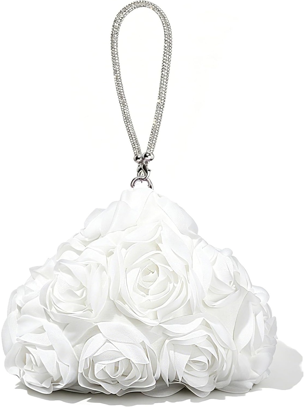 〽️ Women's White 3d Rose Floral Clutch Rhinestone Handle Imported Evening Bag